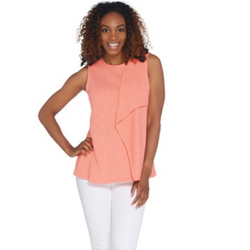 H by Halston Striped Tank with Flounce Drape - XS